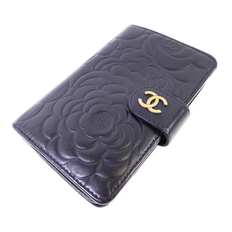 CHANEL 羊皮皮革Camellia Wallet金扣銀包-2