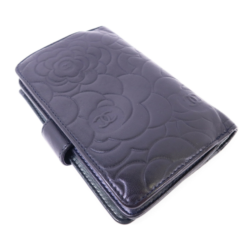 CHANEL 羊皮皮革Camellia Wallet金扣銀包-3