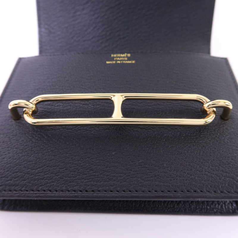 HERMES Chevre皮革Roulis Slim Wallet金扣錢包Noir-9