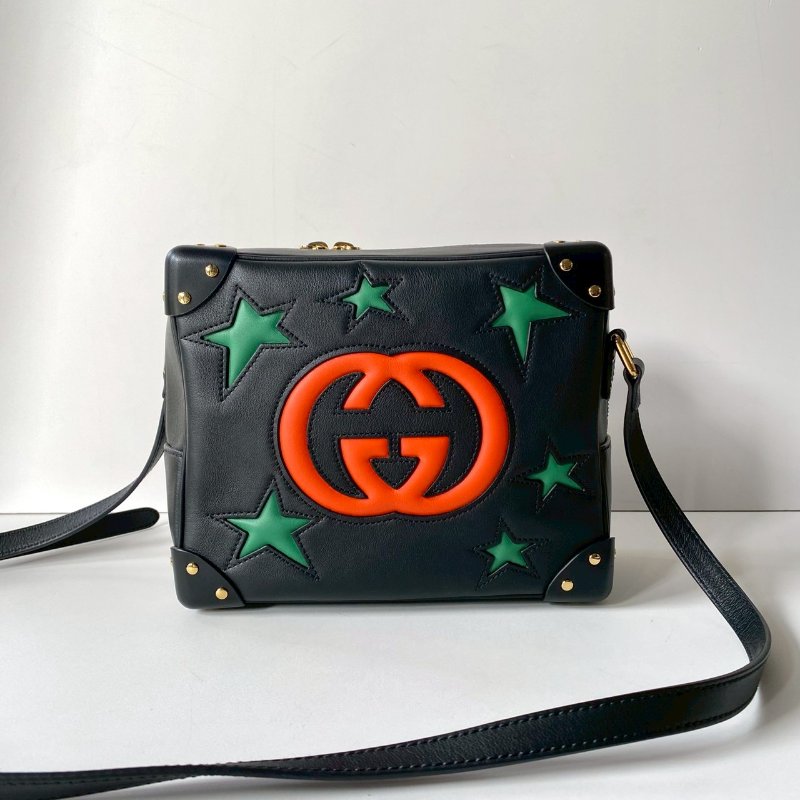 Gucci GG STARS系列 黑色 方型箱包 斜背包 牛皮 626363-0