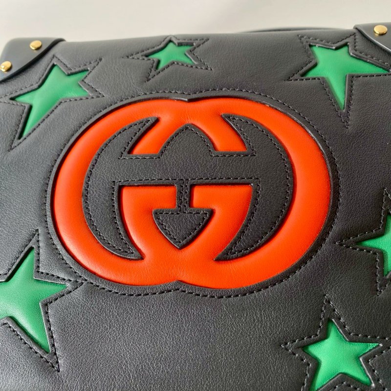 Gucci GG STARS系列 黑色 方型箱包 斜背包 牛皮 626363-7