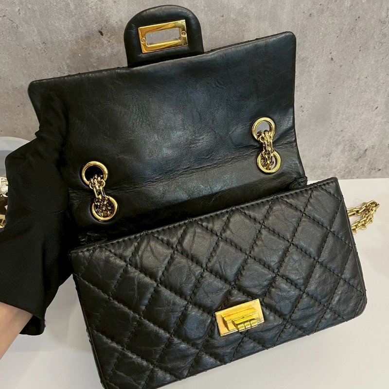 Chanel 2.55 mini 黑金 牛皮-7