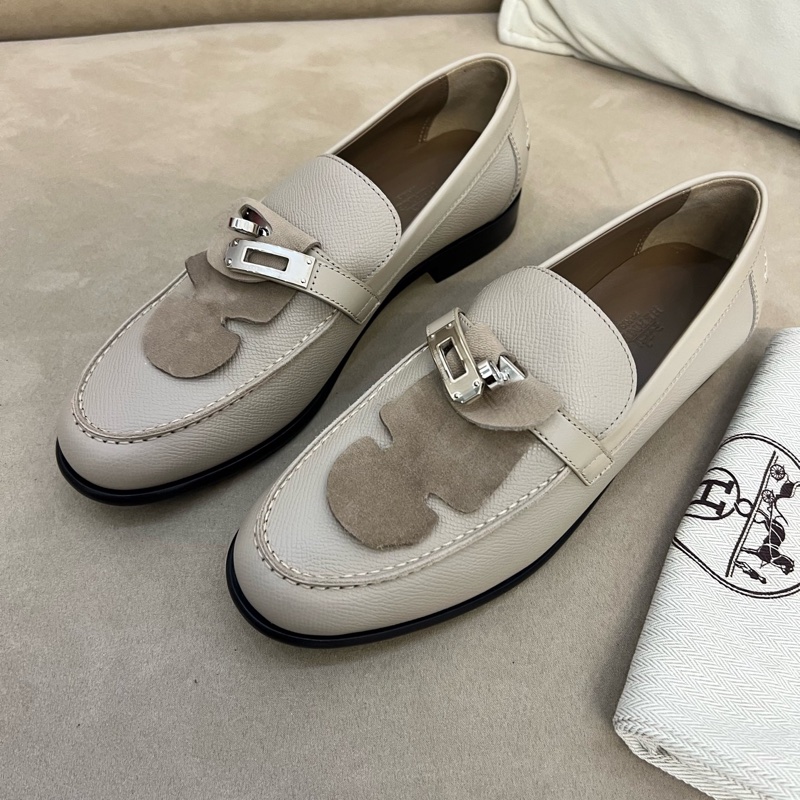 閒置新 未使用 HERMES愛馬仕 Destin 皮革 Epsom 休閒單鞋樂福鞋米色 39碼-1