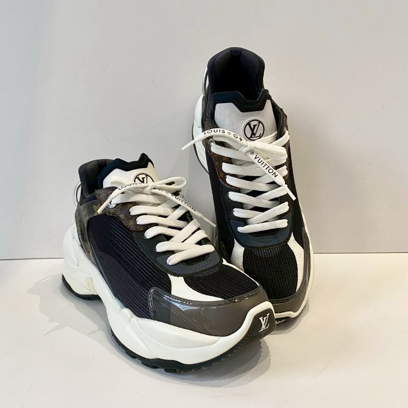 Louis Vuitton RUN55 黑棕 金屬 38號 老花 運動鞋 跑步鞋-0