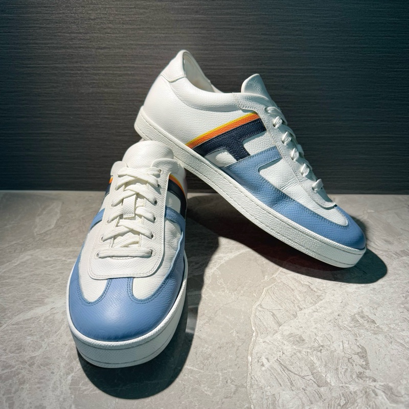 98新Hermès愛馬仕男鞋41碼  白藍拼色大標logo休閒時尚板鞋-3