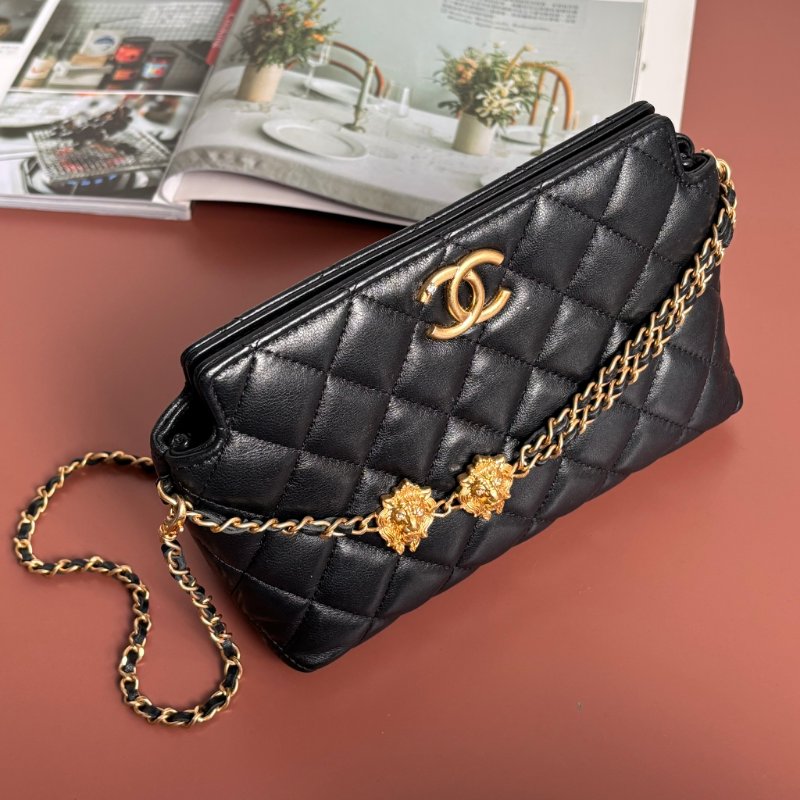 ::CHANEL:: AP3429 黑色經典菱格紋皮革金獅頭吊飾肩背包 鏈包 肩背鏈包 手提包-1