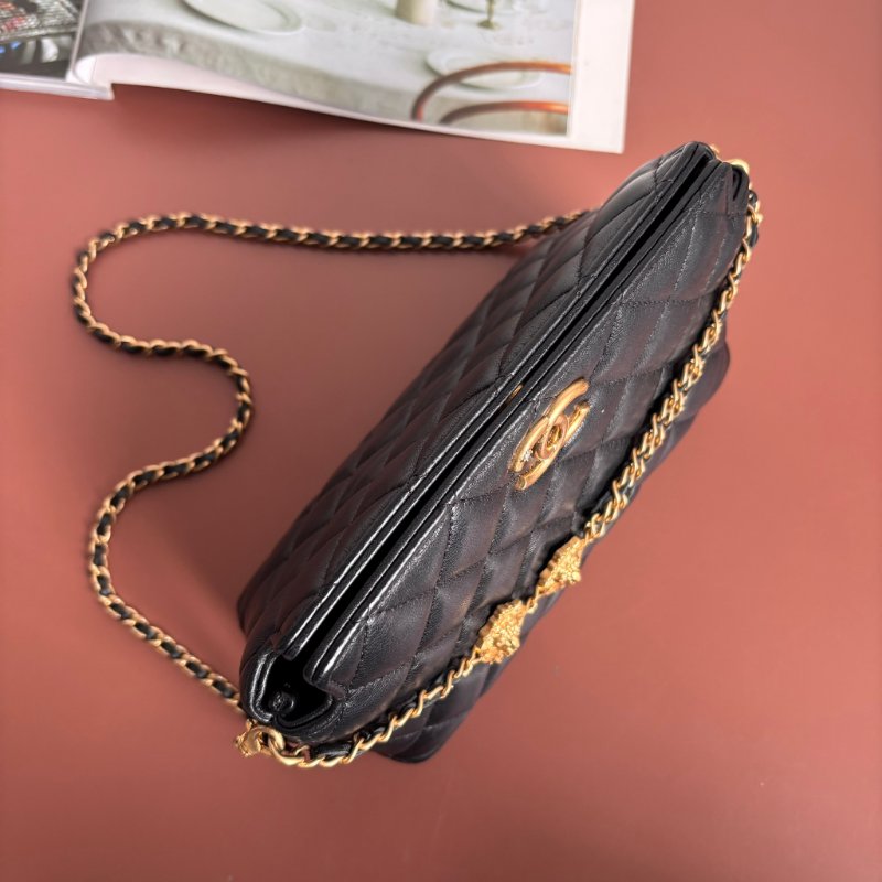 ::CHANEL:: AP3429 黑色經典菱格紋皮革金獅頭吊飾肩背包 鏈包 肩背鏈包 手提包-3