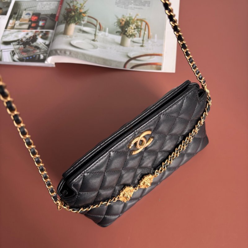::CHANEL:: AP3429 黑色經典菱格紋皮革金獅頭吊飾肩背包 鏈包 肩背鏈包 手提包-4