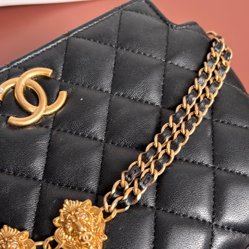 ::CHANEL:: AP3429 黑色經典菱格紋皮革金獅頭吊飾肩背包 鏈包 肩背鏈包 手提包-5