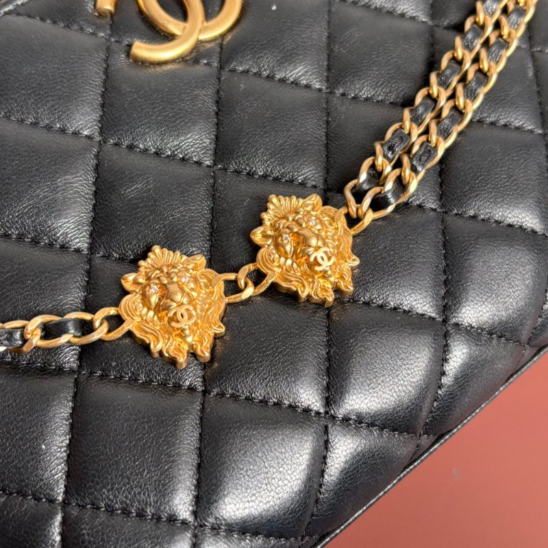 ::CHANEL:: AP3429 黑色經典菱格紋皮革金獅頭吊飾肩背包 鏈包 肩背鏈包 手提包-6
