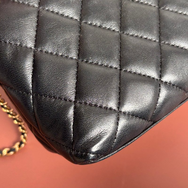 ::CHANEL:: AP3429 黑色經典菱格紋皮革金獅頭吊飾肩背包 鏈包 肩背鏈包 手提包-8