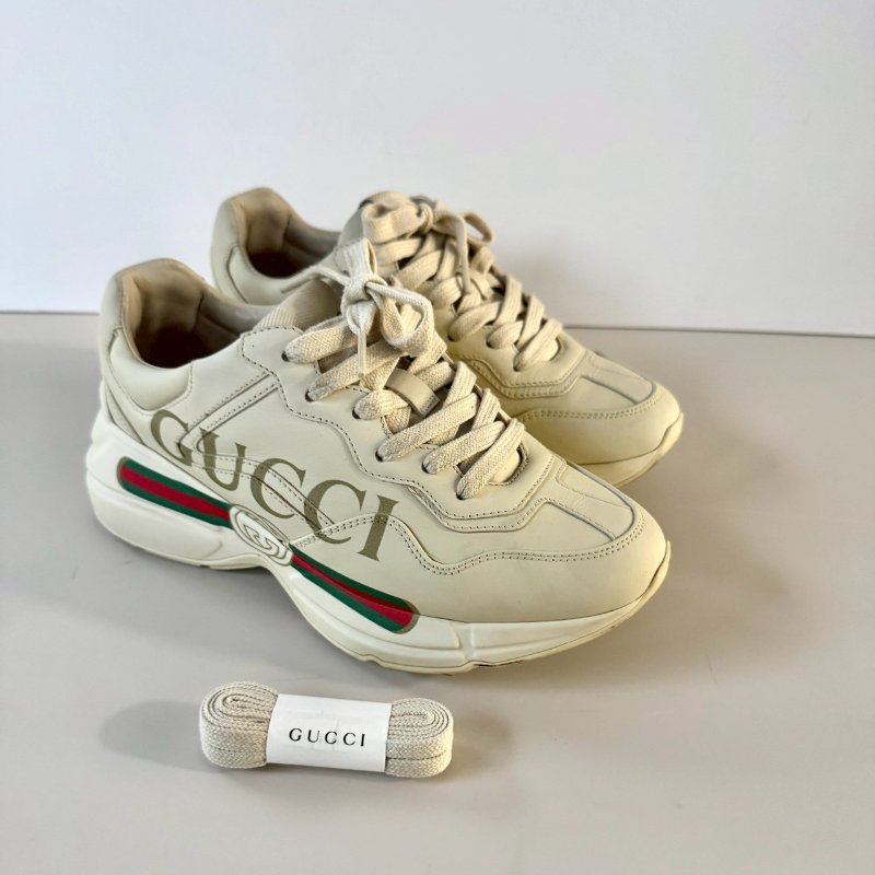 Gucci Rhyton 米白色 皮革 復古 腰帶 36.5號 老爹鞋 運動鞋-1