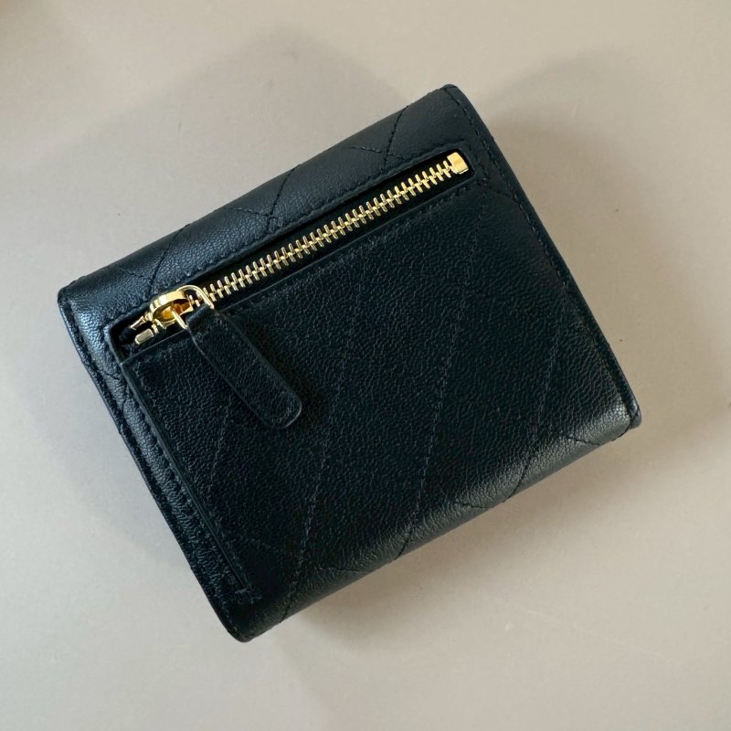 CHANEL 25K 黑色 羊皮 6卡 零錢 三折短夾 小Logo AP4911-2