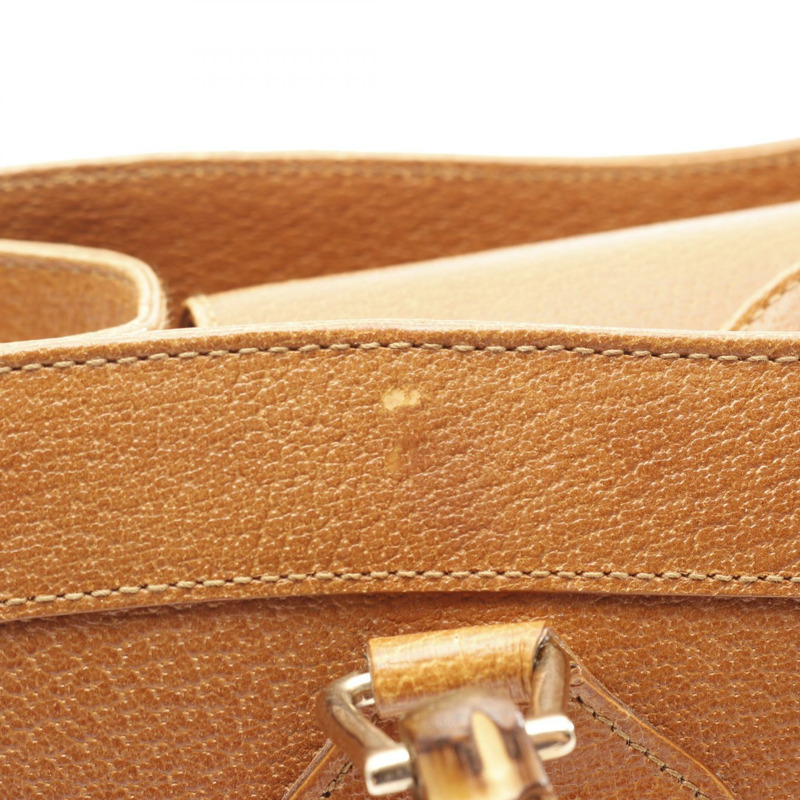 GUCCI 竹節手提包 002 8260 皮革 棕色 二手 女士-5