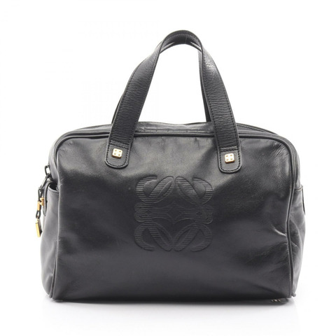 LOEWE Anagram 旅行手提包，黑色皮革，二手女款