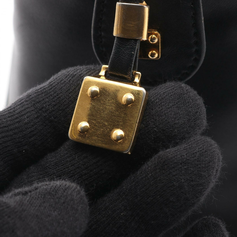 LOEWE Anagram 旅行手提包，黑色皮革，二手女款-10