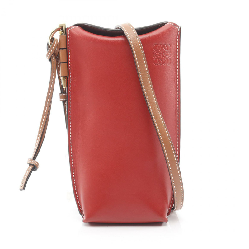 LOEWE GATE POCKET 單肩斜背包 109.30.Z42 皮革 紅棕色 二手 女士-0