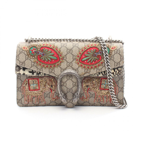 GUCCI Dionysus GG Supreme 單肩包 PVC塗層帆布 異國皮革 米色 多色 二手 女士