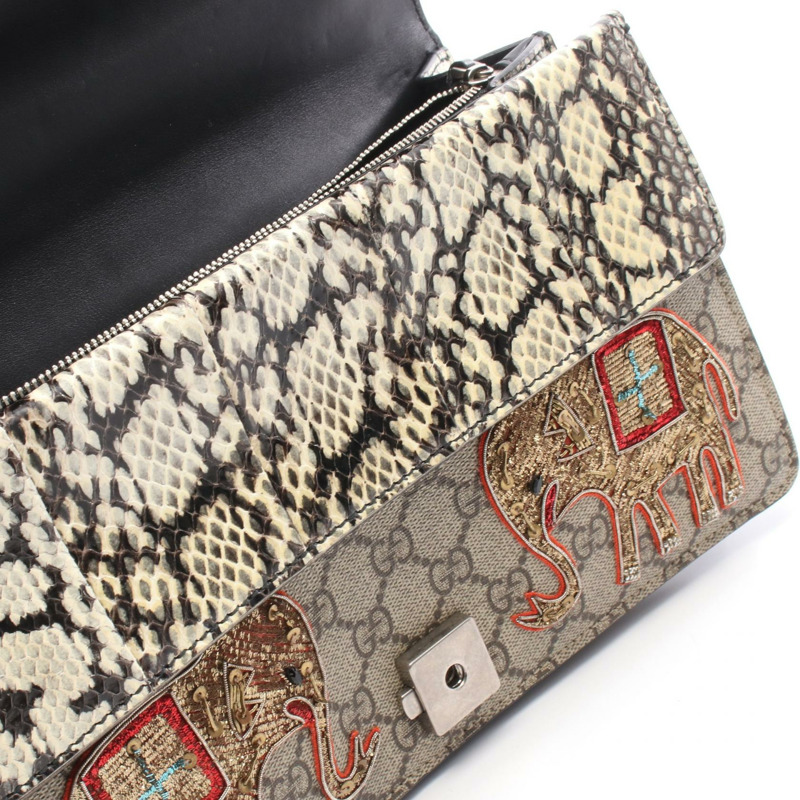 GUCCI Dionysus GG Supreme 單肩包 PVC塗層帆布 異國皮革 米色 多色 二手 女士-5