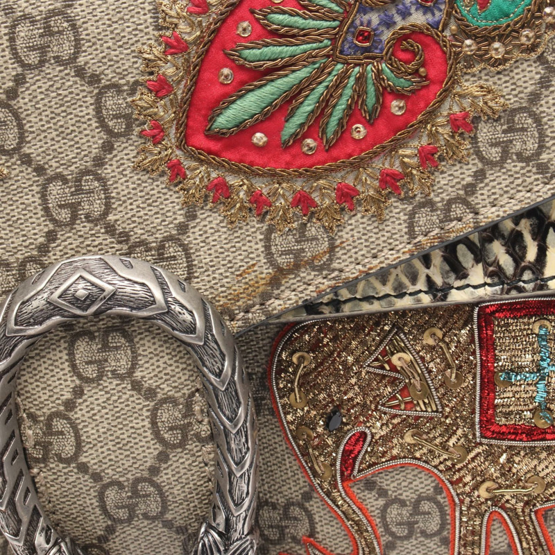 GUCCI Dionysus GG Supreme 單肩包 PVC塗層帆布 異國皮革 米色 多色 二手 女士-6