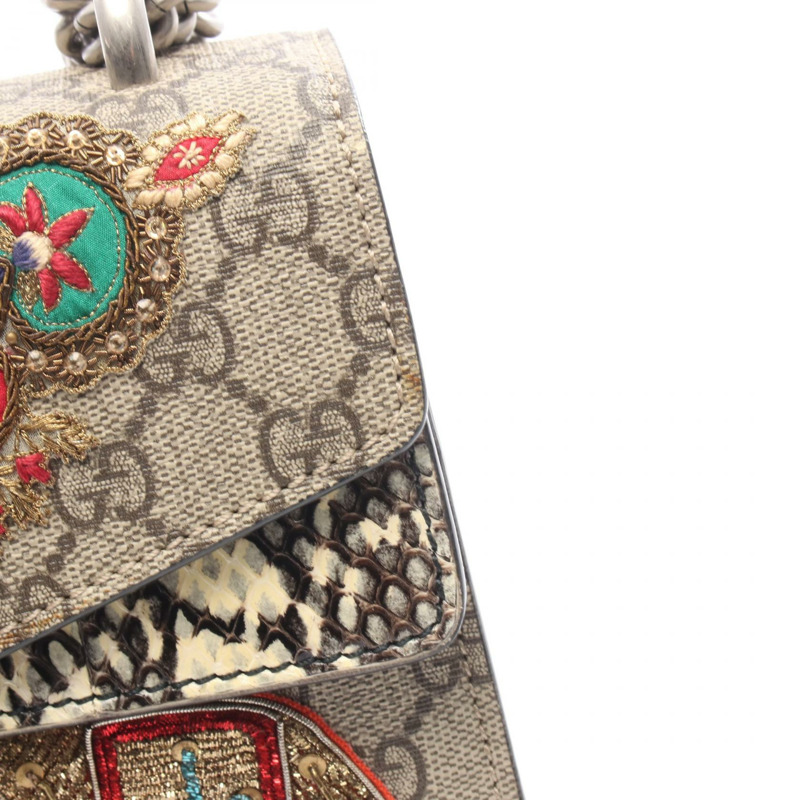 GUCCI Dionysus GG Supreme 單肩包 PVC塗層帆布 異國皮革 米色 多色 二手 女士-7