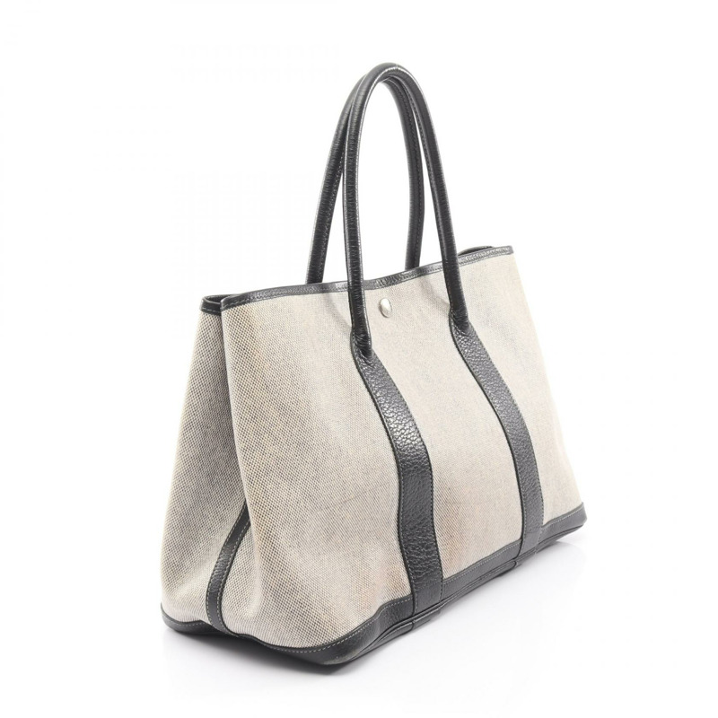 愛馬仕花園派對 PM 手提包 F 066744CK Toile H Negonda 米白/黑色 二手 SHW-1