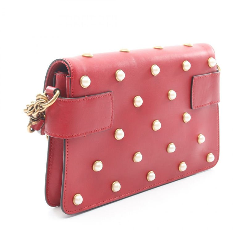 GUCCI Broadway 鏈條單肩手提包 453778 紅色皮革 二手 女士-1