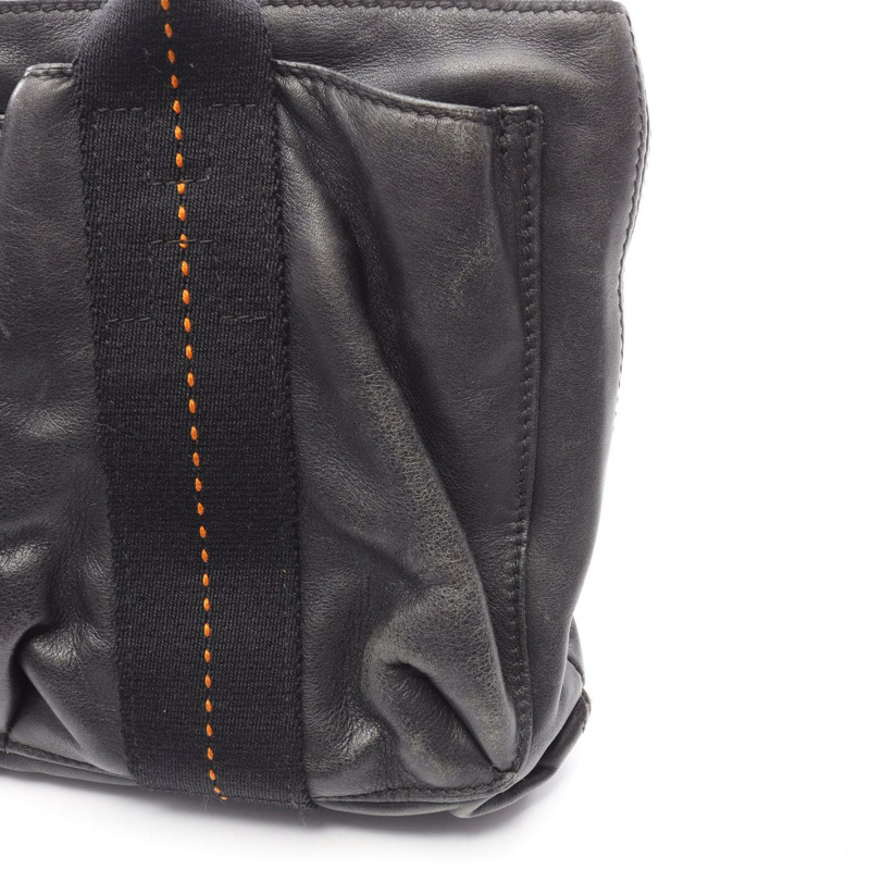 愛馬仕 Caravan Horizontal PM 手提包，黑色橙色真皮，SHW 五金配件，二手女款-10