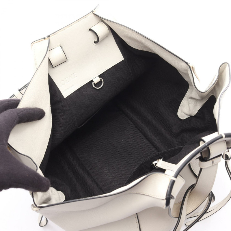 LOEWE Hammock 小號肩斜背包 38730N60 白色皮革 二手 女士-2