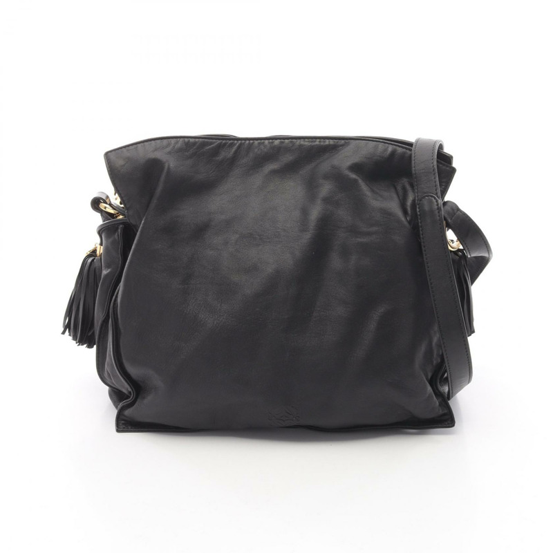 LOEWE Flamenco 30 斜背包單肩包，黑色皮革，二手女款-0