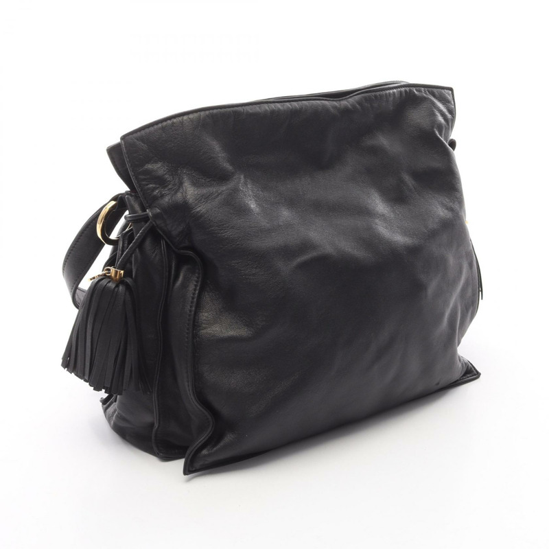 LOEWE Flamenco 30 斜背包單肩包，黑色皮革，二手女款-1