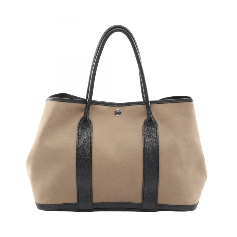 愛馬仕 Garden party PM 手提包 R Toile Officier 皮革 Etoupe 灰色二手-0