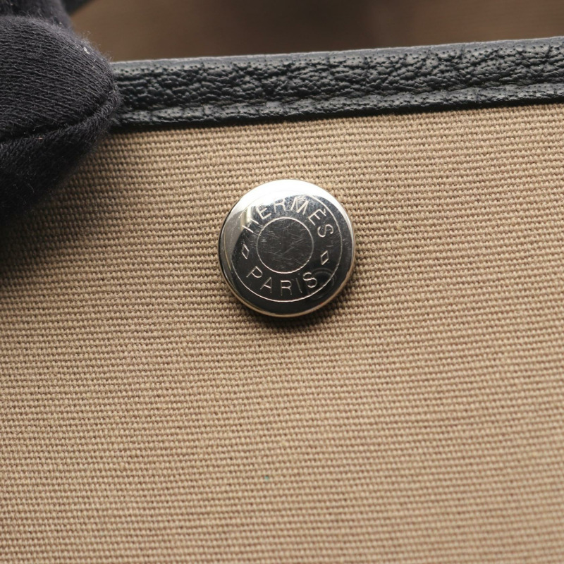 愛馬仕 Garden party PM 手提包 R Toile Officier 皮革 Etoupe 灰色二手-6