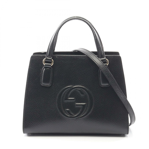 GUCCI Soho Interlocking G 斜背單肩包 607722 黑色皮革 二手