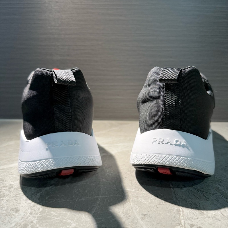 98新Prada普拉達男鞋42碼黑色布面紅標舒適輕便運動鞋-2