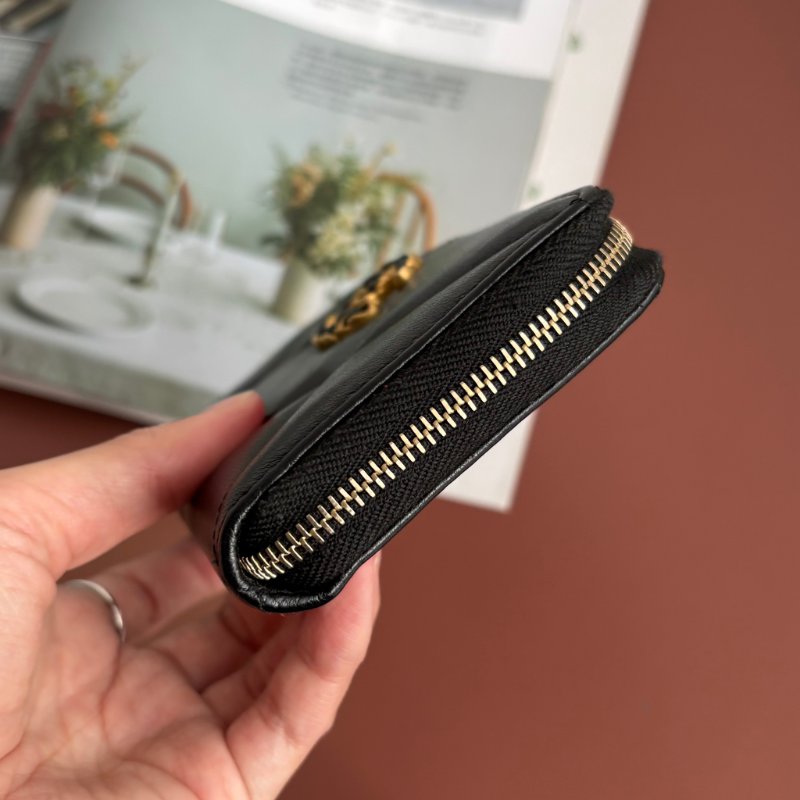 ::CHANEL::19 系列黑色菱格紋 皮穿鏈金雙C 拉鍊中夾-8