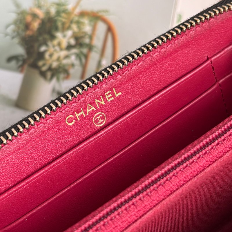 ::CHANEL::19 系列黑色菱格紋 皮穿鏈金雙C 拉鍊中夾-18