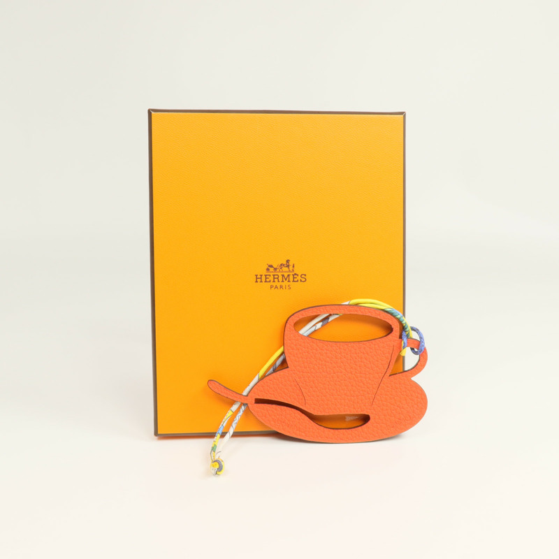 HERMES Clemence皮革Petit H Charm掛飾Capucine-9