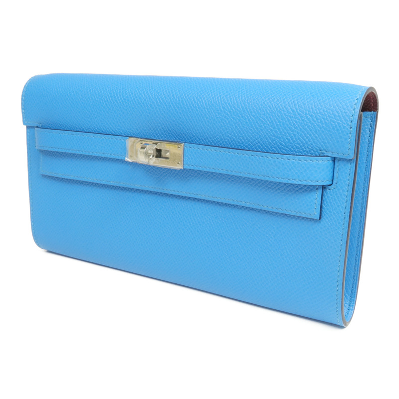 HERMES Epsom皮革Kelly To Go銀扣肩背袋Bleu Frida/Rouge Sellier-1