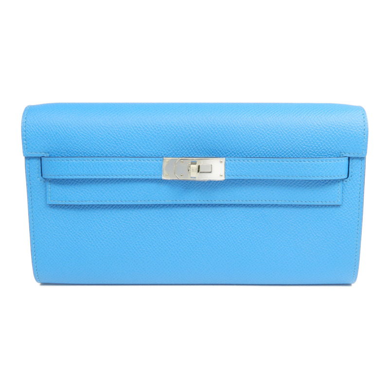 HERMES Epsom皮革Kelly To Go銀扣肩背袋Bleu Frida/Rouge Sellier-2
