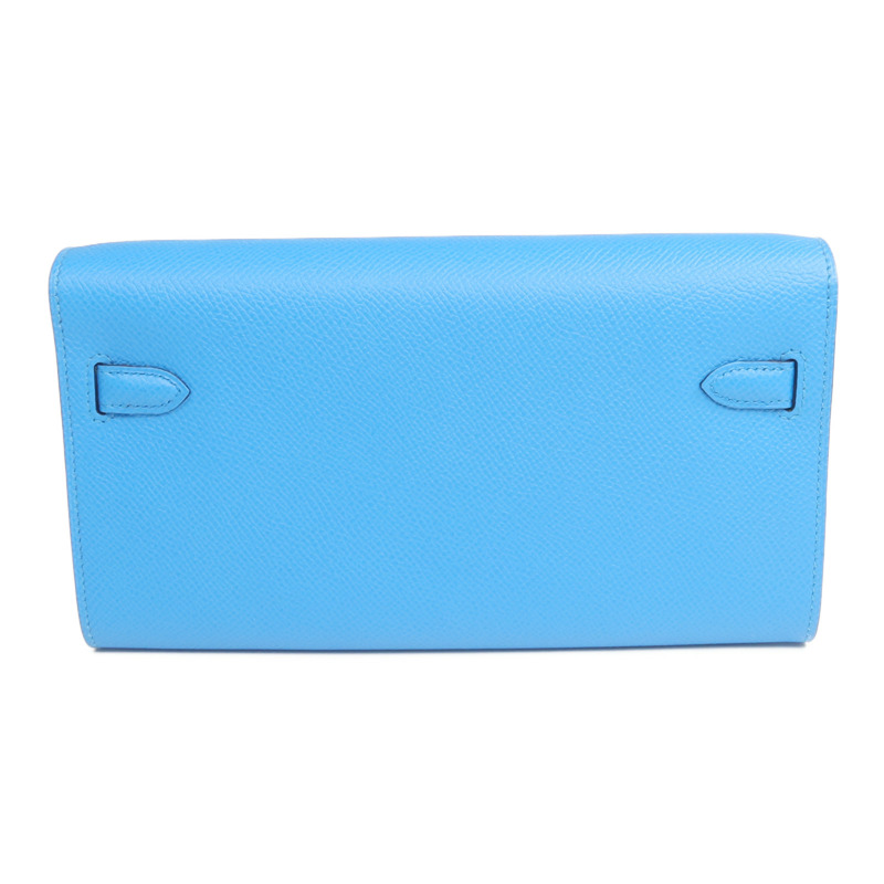 HERMES Epsom皮革Kelly To Go銀扣肩背袋Bleu Frida/Rouge Sellier-3