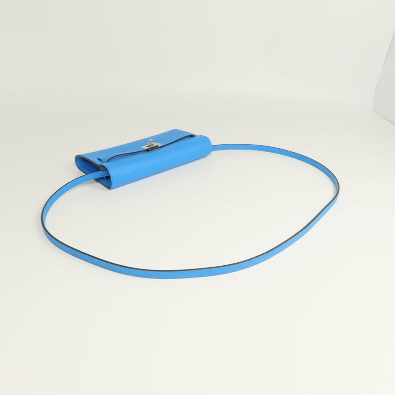 HERMES Epsom皮革Kelly To Go銀扣肩背袋Bleu Frida/Rouge Sellier-5