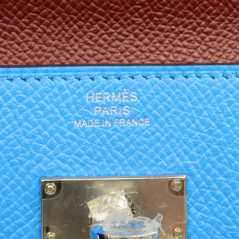 HERMES Epsom皮革Kelly To Go銀扣肩背袋Bleu Frida/Rouge Sellier-11