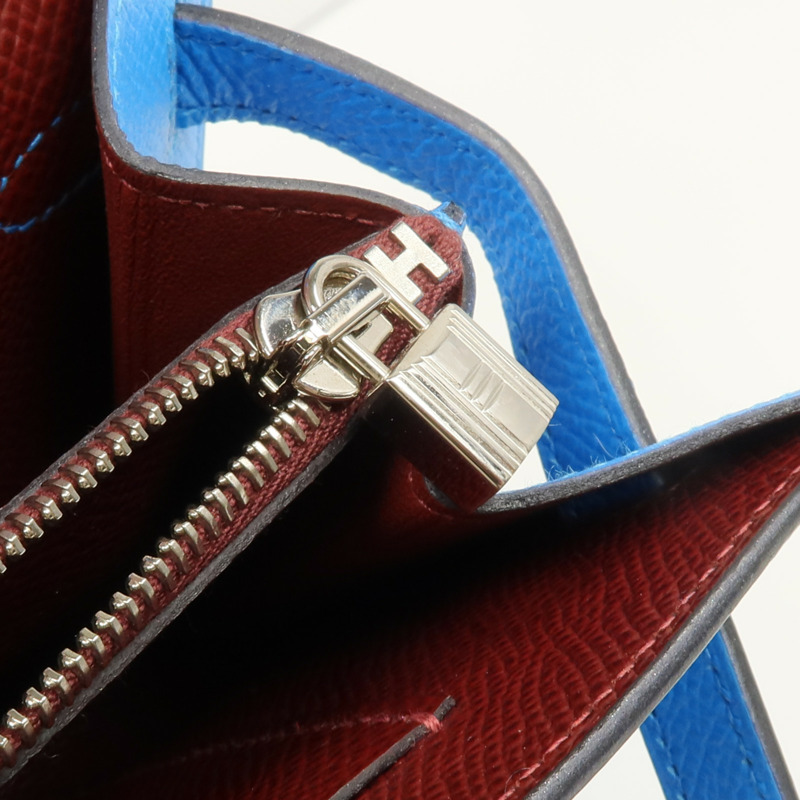 HERMES Epsom皮革Kelly To Go銀扣肩背袋Bleu Frida/Rouge Sellier-13