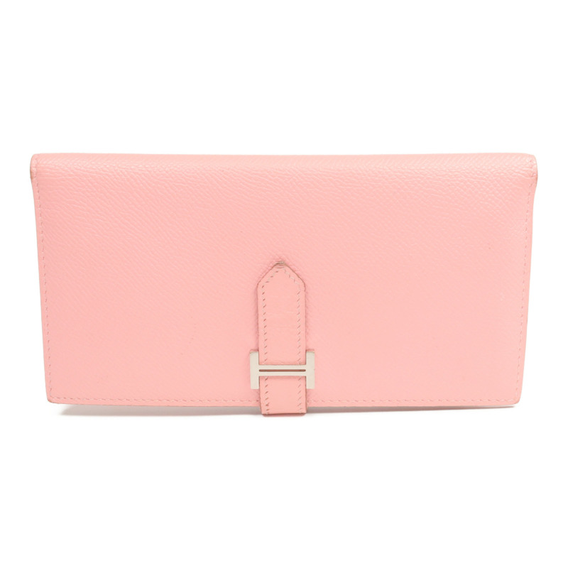 HERMES Epsom皮革Bearn Wallet銀扣長錢包Rose Confetti-0