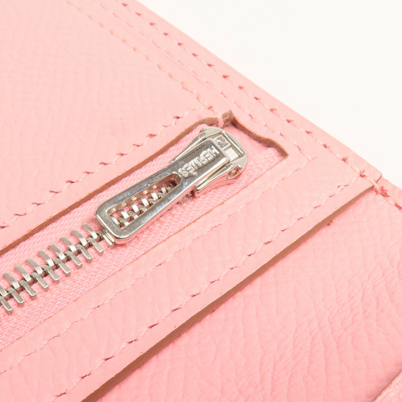 HERMES Epsom皮革Bearn Wallet銀扣長錢包Rose Confetti-13