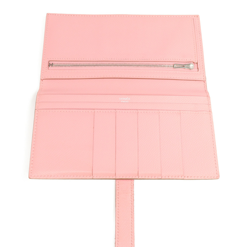 HERMES Epsom皮革Bearn Wallet銀扣長錢包Rose Confetti-20