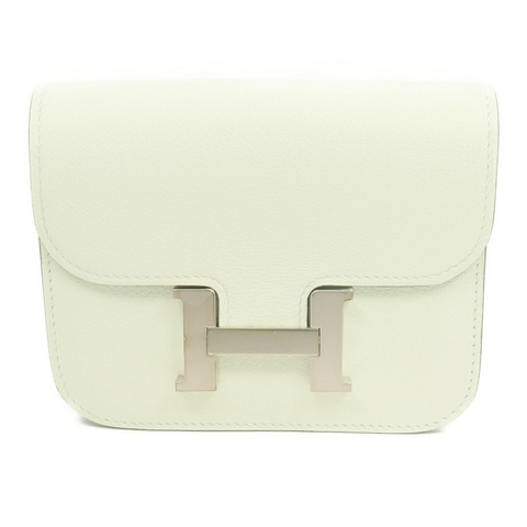 HERMES Evercolor皮革Constance Slim Wallet銀扣錢包Vert Fizz