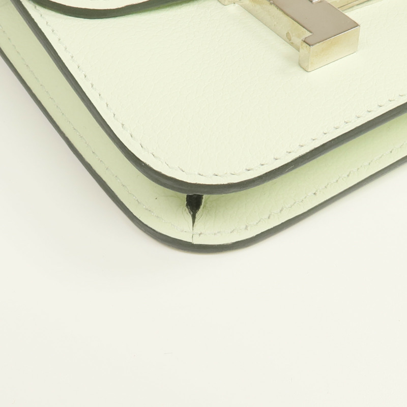 HERMES Evercolor皮革Constance Slim Wallet銀扣錢包Vert Fizz-7