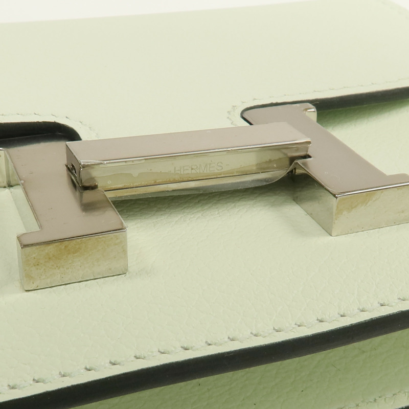 HERMES Evercolor皮革Constance Slim Wallet銀扣錢包Vert Fizz-15